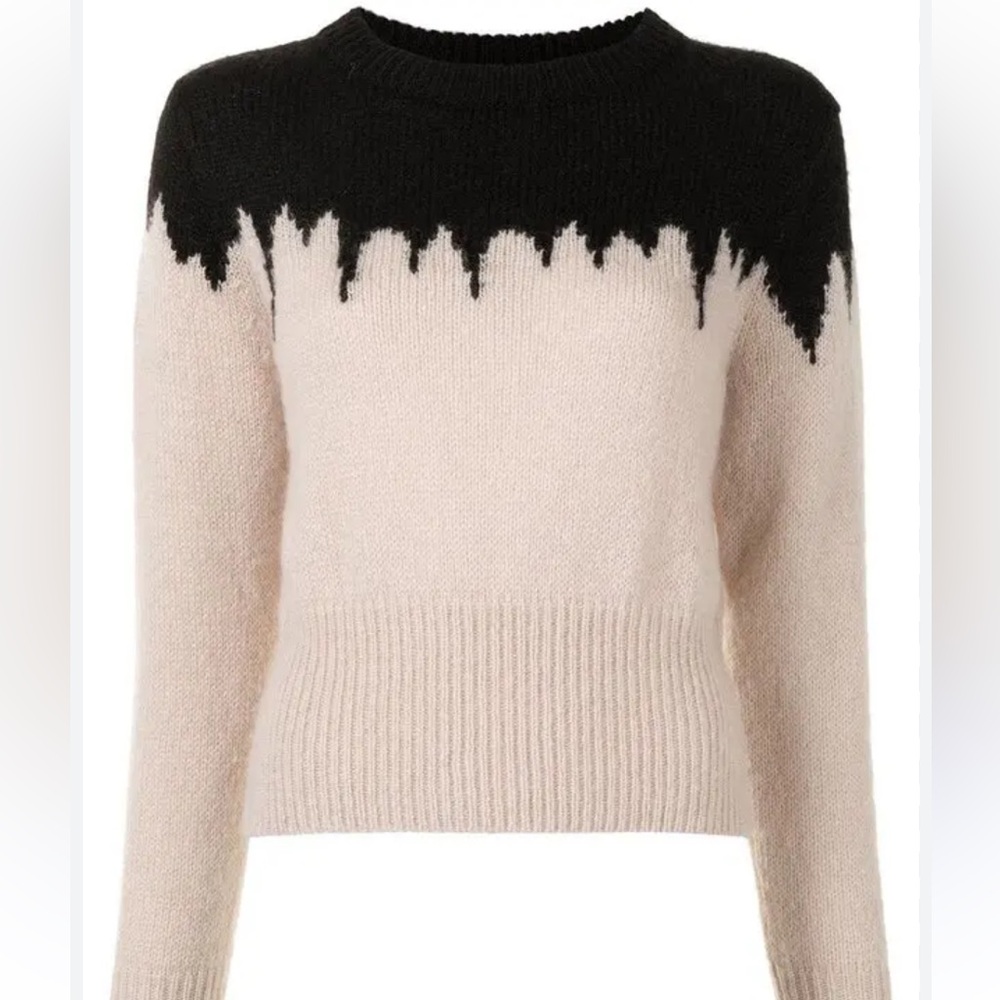 Cynthia Rowley Cream and Black Crew Neck Sweater with Geometric Design